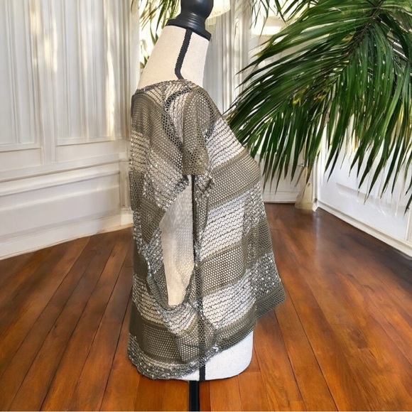 WET SEAL Olive Green Sequin Mesh See-Through Short Sleeve Top – Size Large - Picture 3 of 12